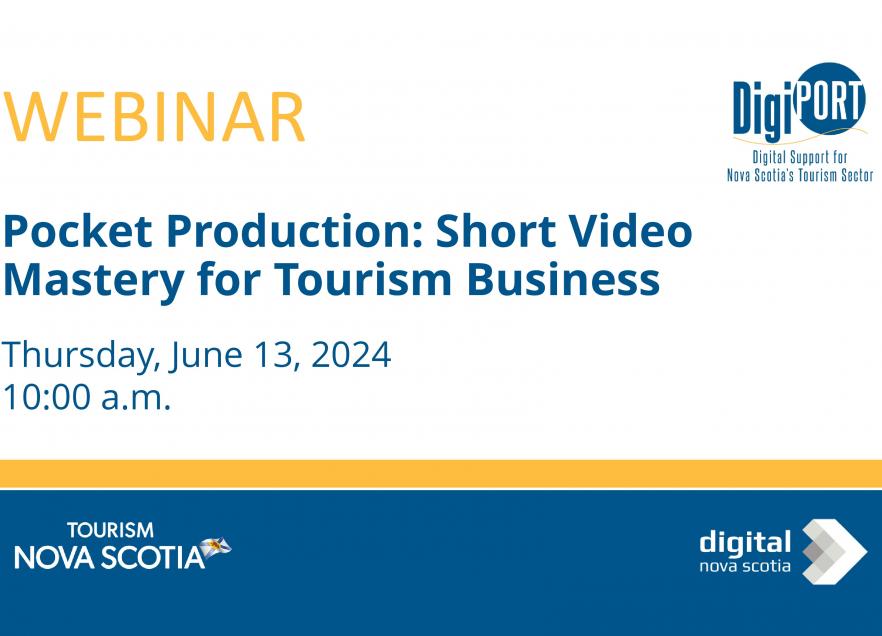 Blue text on white background saying Pocket Production: Short Video Mastery for Tourism Business