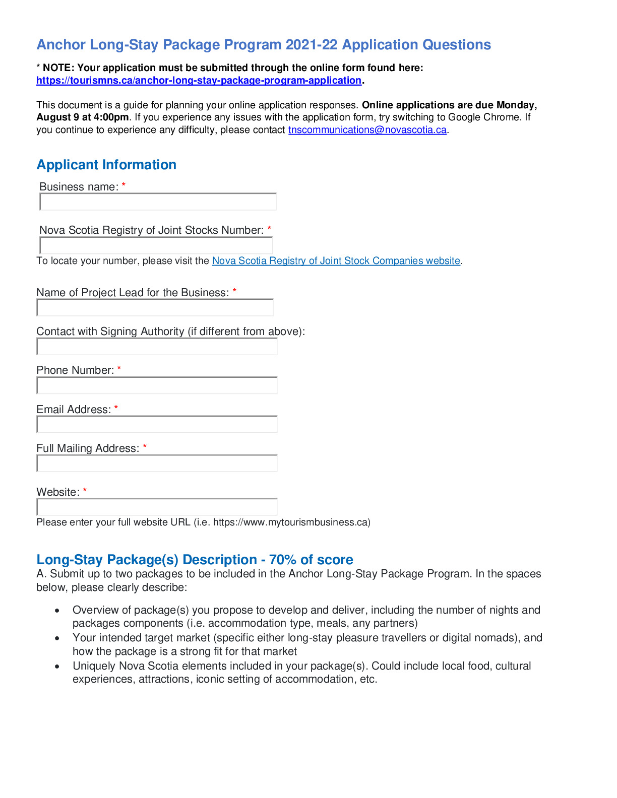 Anchor-Long-Stay-Package-Program-2021-22-Application-Questions