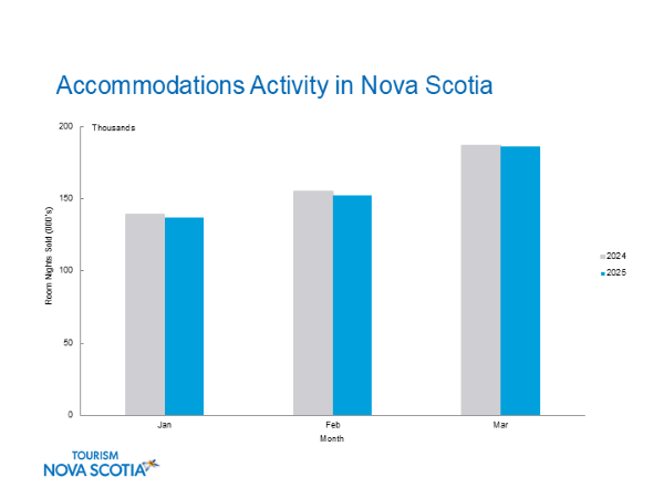 Graphic of accommodations activity from January to March 2025. 