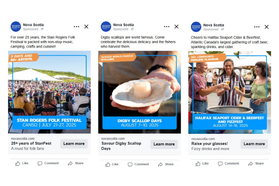 Images of ads for events this summer in Nova Scotia.
