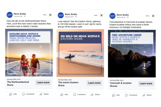 Image of regional ads for Northumberland, Eastern and Yarmouth & Acadian Shores. 