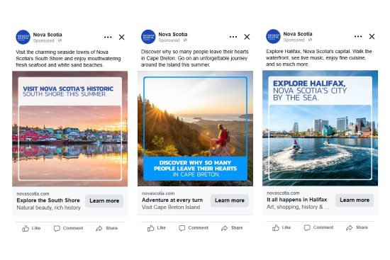 Image of regional ads for South Shore, Cape Breton and Halifax
