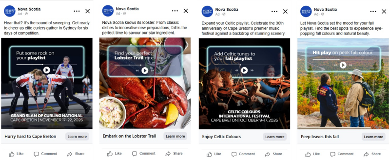 Social media advertisements for Nova Scotia activities in fall.