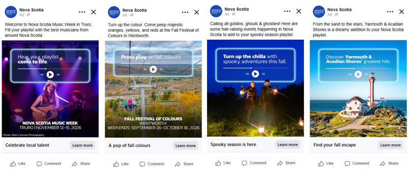 Social media advertisements for Nova Scotia activities in fall.