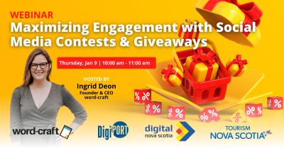 An image promoting a webinar about how to maximize social media engagement through contests and giveaways. 