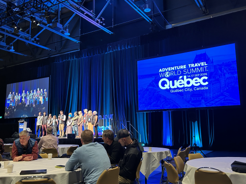 Photo of stage at Adventure Travel Summit in Quebec. 
