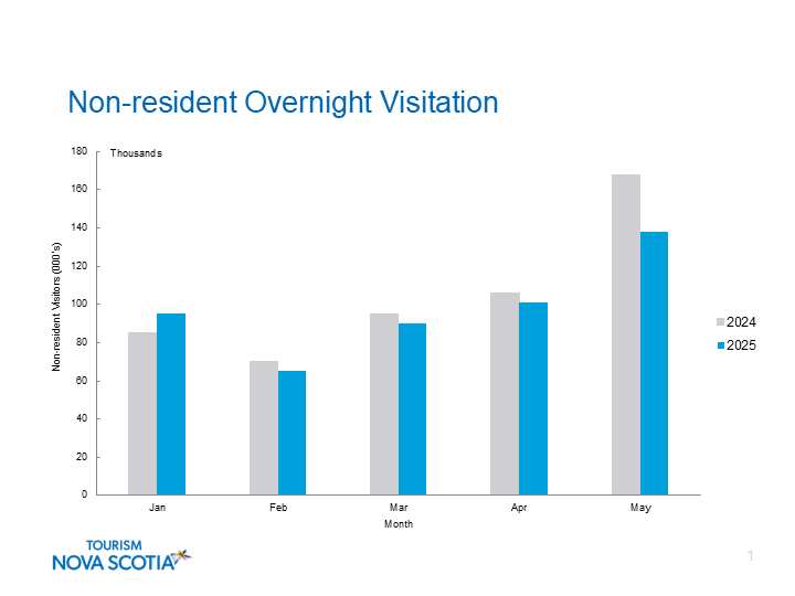 Non Resident Overnight Visitation chart for January to May 2025.