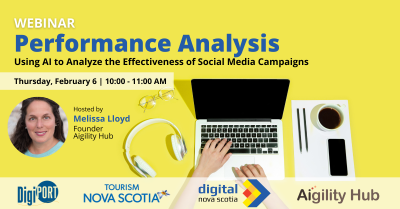 Flyer graphic advertising webinar for Performance Analysis Using AI with Melissa Lloyd.