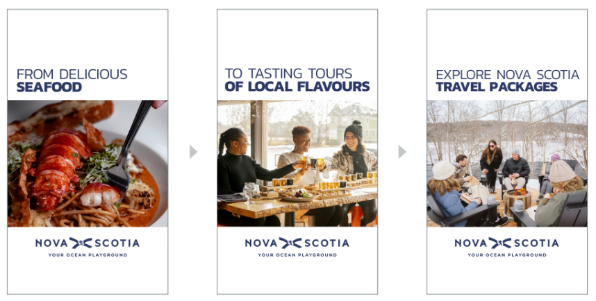 Selection of digital ads that link culinary and winter activities.