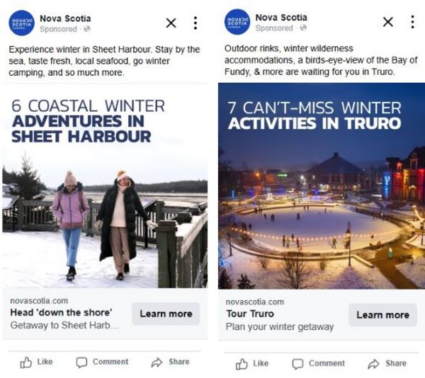 Social media ads for CTC Winter Campaign showing Sheet Harbour and Truro