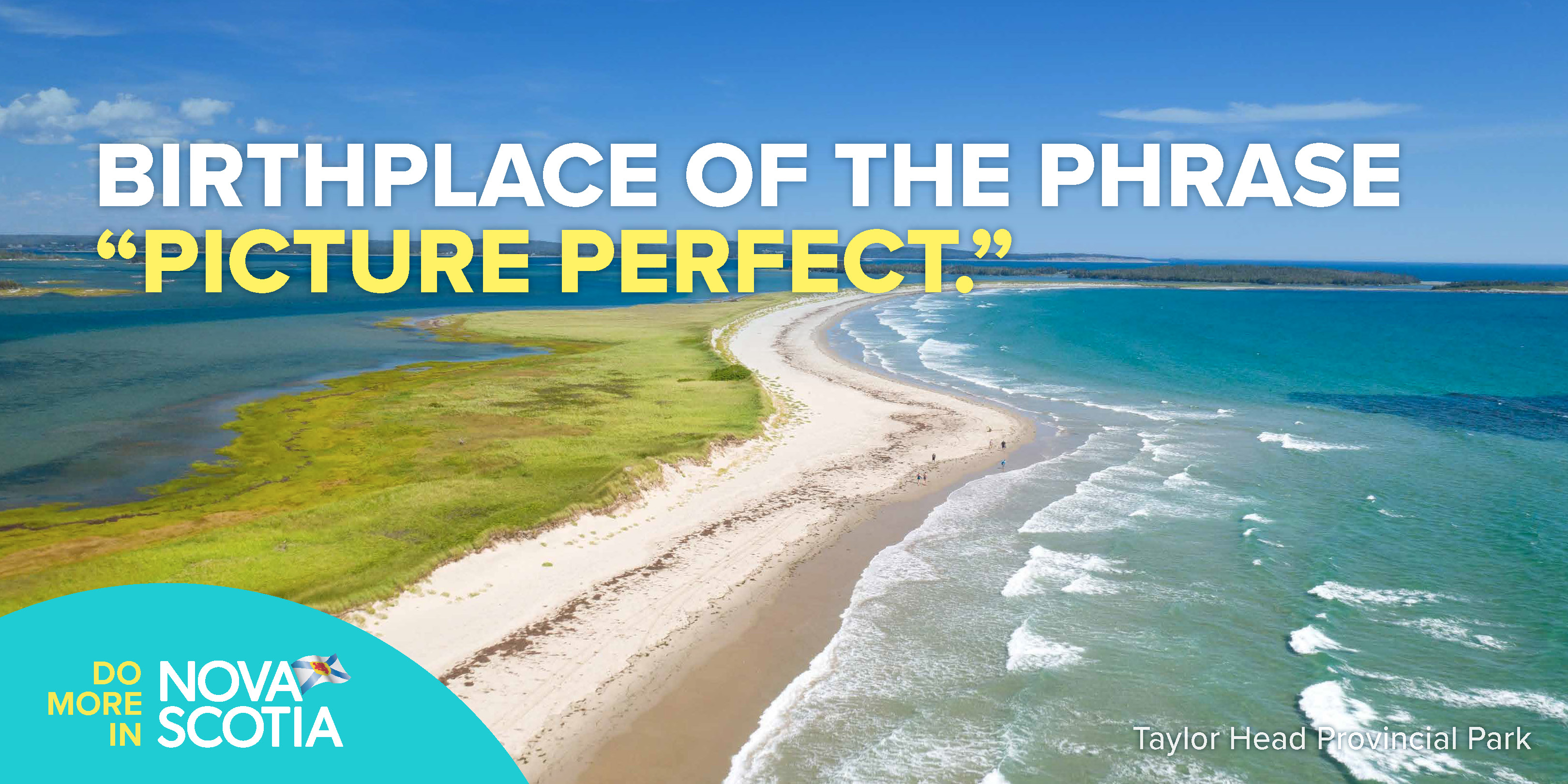 Image of a sandy beach with turquoise water. Text reads: Birthplace of the phrase picture perfect. 