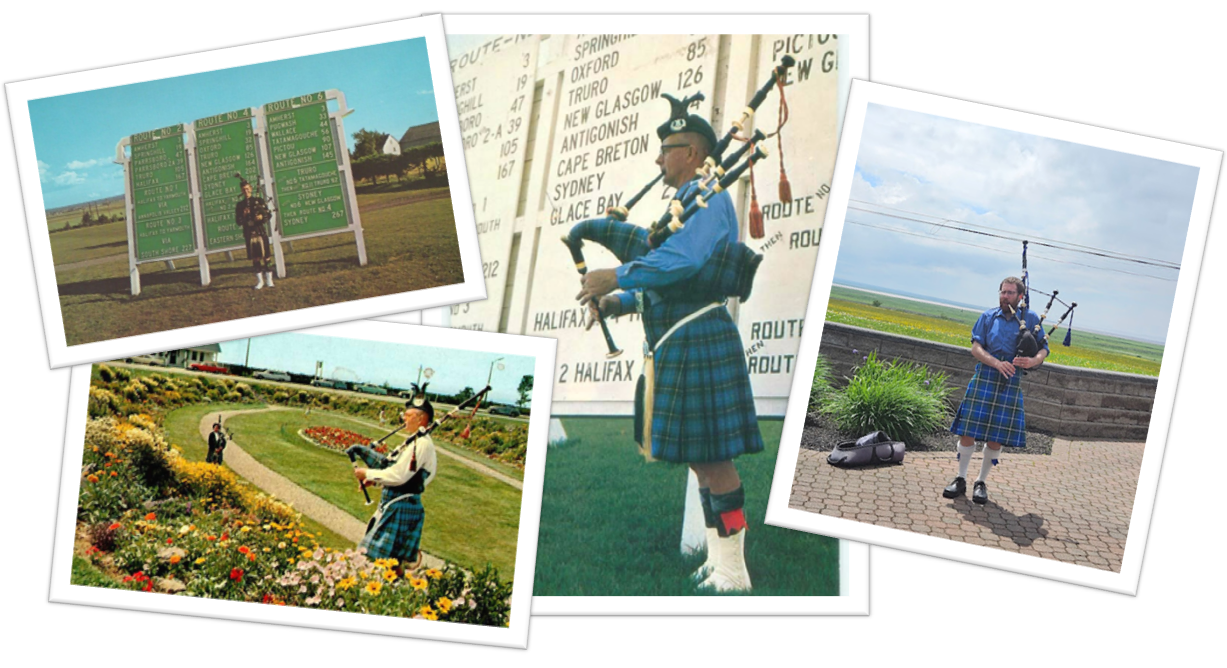 A collage of colour photos of pipers at the Amherst VIC location. 