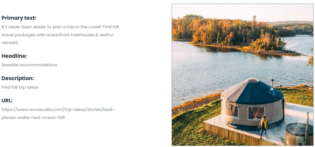 Text and image of a yurt by a lake