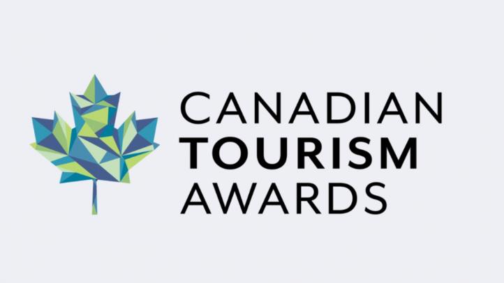 Multi-coloured graphic of a maple leaf. Text reads Canadian Tourism Awards