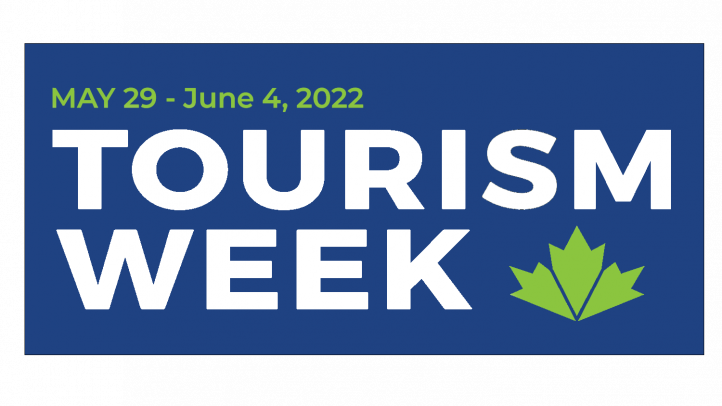Dark blue background with white Tourism Week logo
