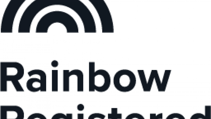 Rainbow Registered Logo with black and white rainbow.