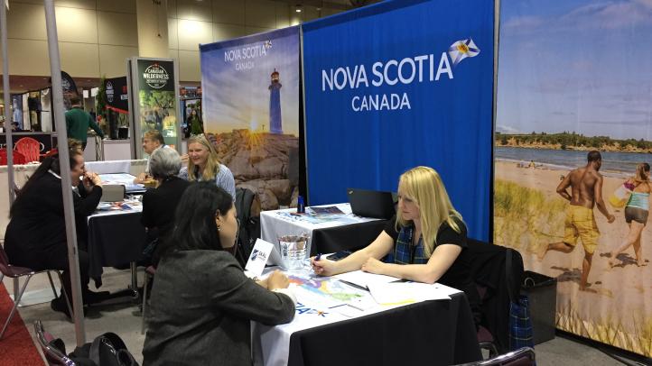 Sales meetings at the Nova Scotia booth at RVC marketplace.