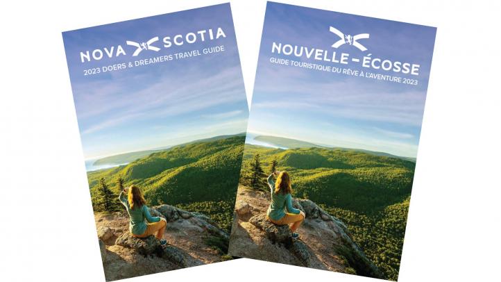2023 Nova Scotia Travel Guide Covers featuring the Franey Trail in Cape Breton Highlands National Park.