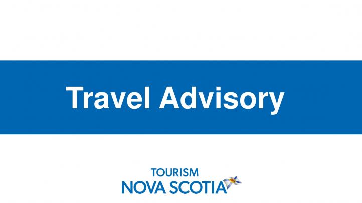 White text in blue banner saying Travel Advisory