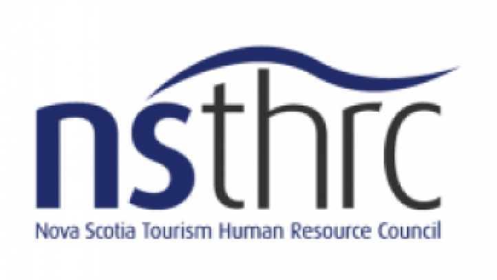 Blue text saying Nova Scotia Tourism Human Resource Council in front of a white background