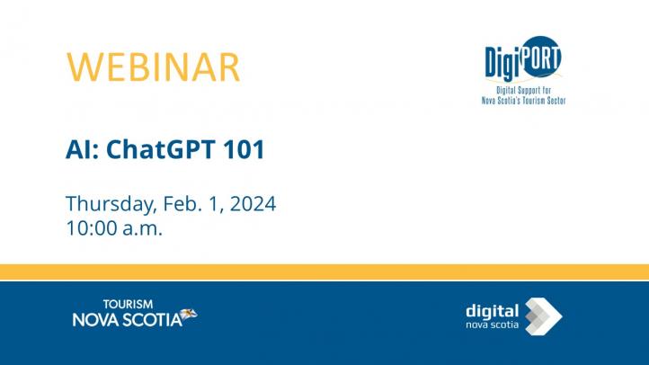 PowerPoint slide graphic indicating registration for a webinar about AI: ChatGPT 101 with DigiPort