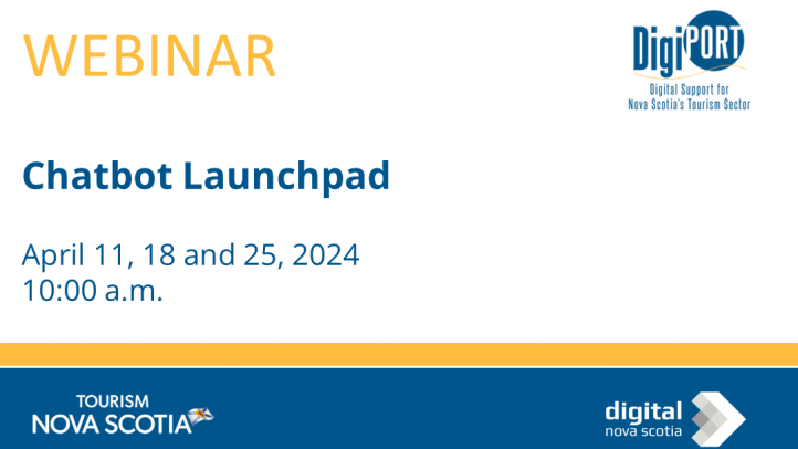 Slide image for a webinar about Chatbot Launchpad on April 11, 18, and 25, 2024