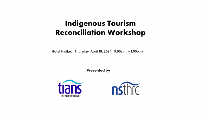 Slide image advertising an Indigenous Tourism Workshop presented by TIANS and NSTHRC