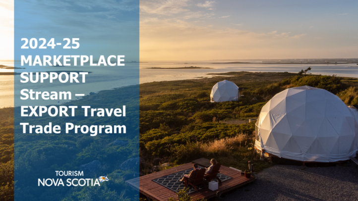 Domed accommodations on the side of the ocean with text overlay about the 2024-2025 Marketplace Support stream
