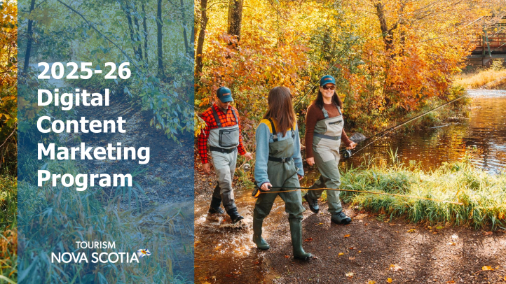 Three people walking in the woods with fishing gear. 