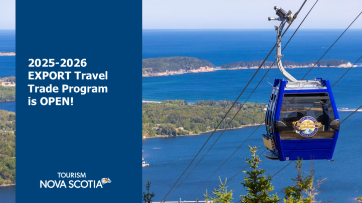 A cable car climbs in the air with views of the ocean in the background. There is text on the image that says 2025-2026 Export Travel Trade Program is Open!