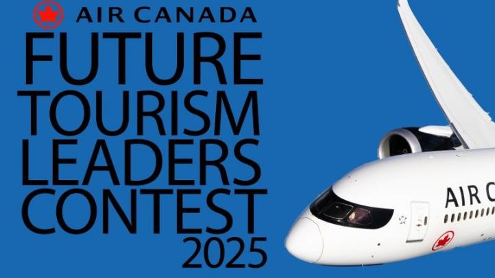 The logo for the Future Tourism Leaders Contest with an image of a white plane on a blue background