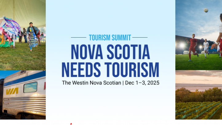 A blue graphic saying Nova Scotia Needs Tourism in blue letters