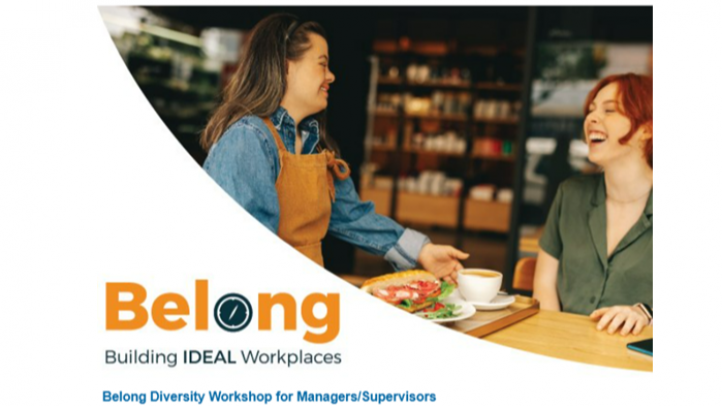 Belong Buidling Ideal Workplaces graphic with a server and a guest being served. 