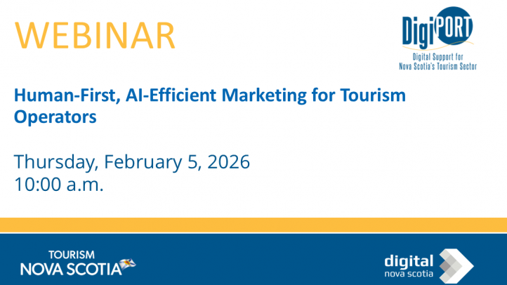 Webinar Graphic indicating a Human-First, AI-Efficient Marketing for Tourism Operators