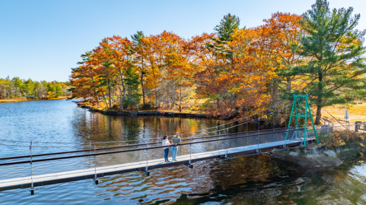 Standing on a bridge overlooking the lake - Location: Tom Tigney and Foot Bridge Walking Trails, Shelburne, South Shore | 