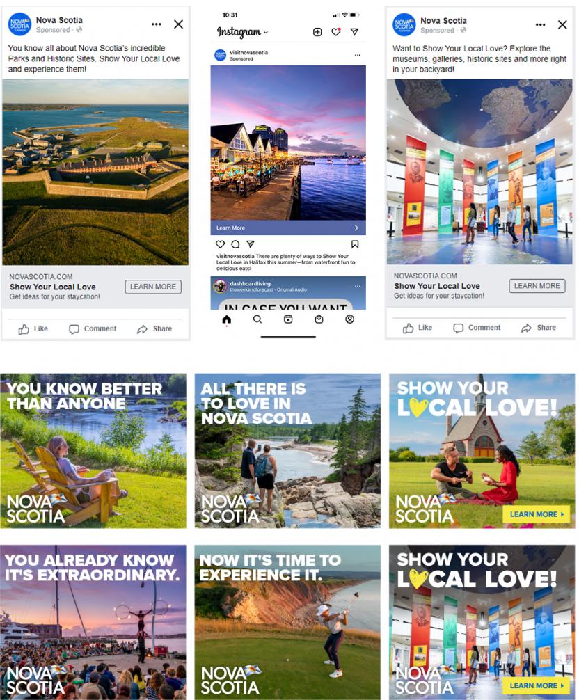 Collage of sample social media and digital advertisements from the Show Your Local Love campaign.