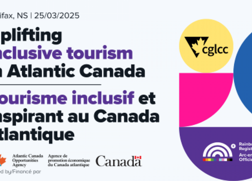 A slide graphic with the headline Uplifting Inclusive Tourism In Atlantic Canada. The event takes place March 25, 2025 at the Halifax Public Library from 1pm to 4pm. 