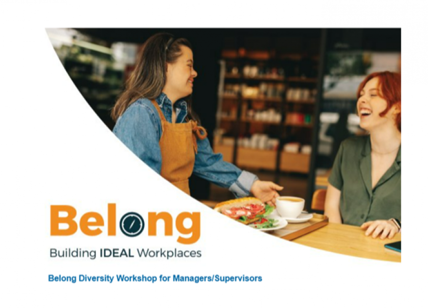 Belong Buidling Ideal Workplaces graphic with a server and a guest being served. 