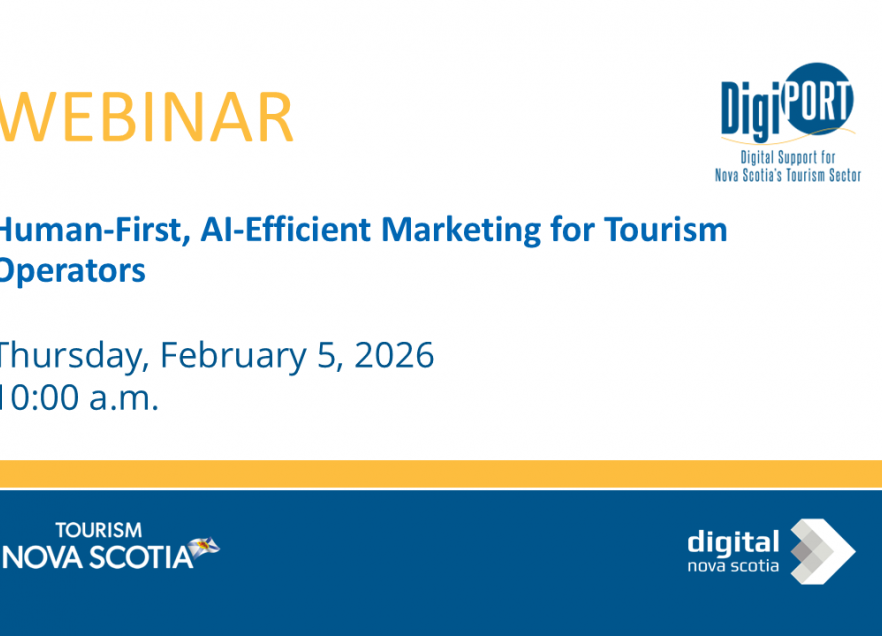Webinar Graphic indicating a Human-First, AI-Efficient Marketing for Tourism Operators