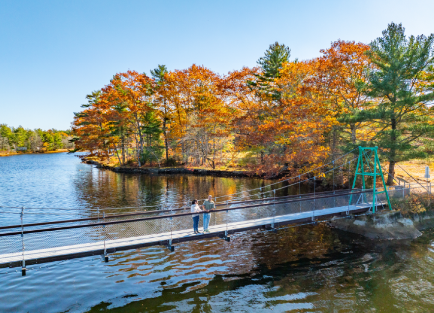 Standing on a bridge overlooking the lake - Location: Tom Tigney and Foot Bridge Walking Trails, Shelburne, South Shore | 