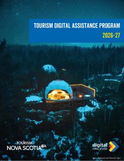 An accommodations dome lit up at night 